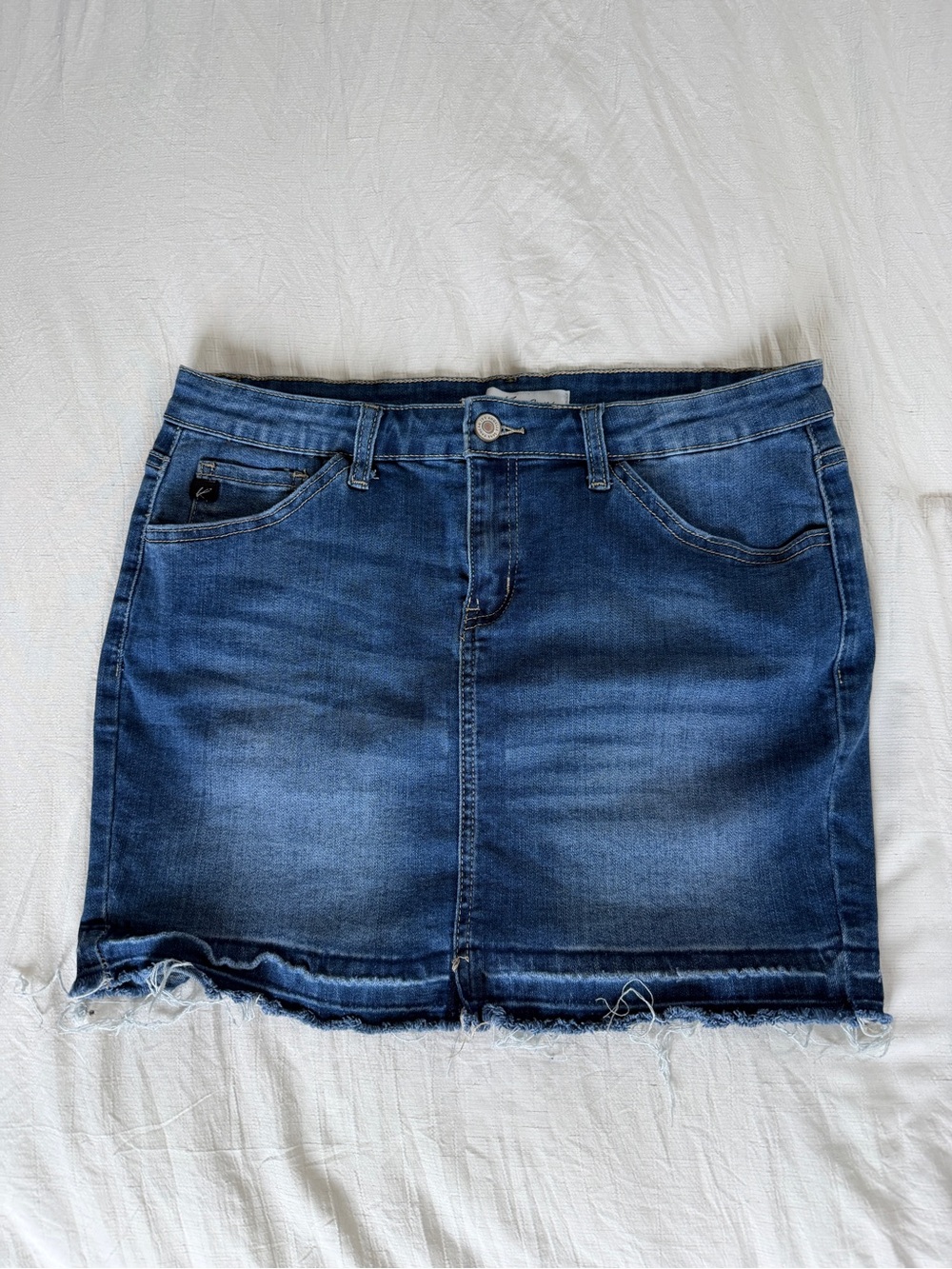 Classic medium wash denim mini skirt